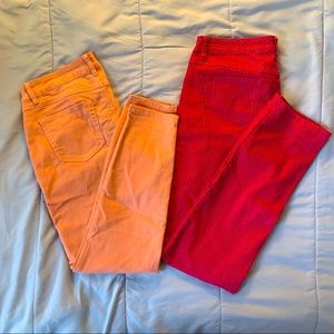 Bundle of Two Pants Peach Capri & Red Ankle Length.